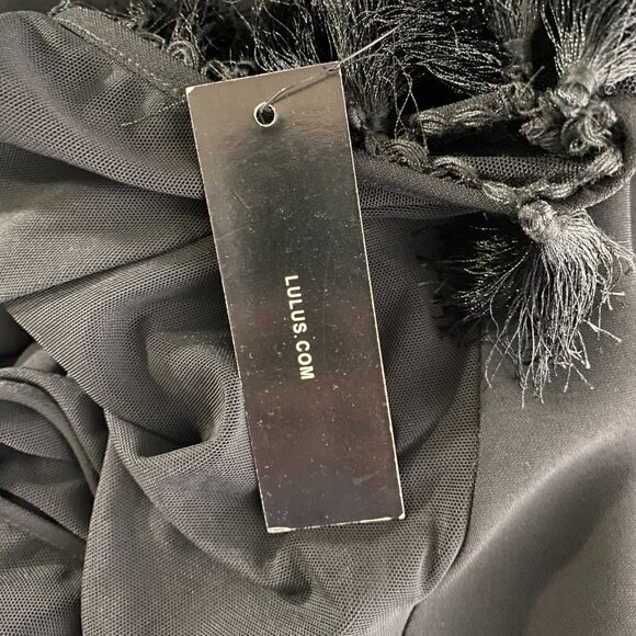 Lulus Iced Latte Black Shift Dress Mesh Tassel Short Sleeve NWT Women's Medium‎ - Picture 8 of 10